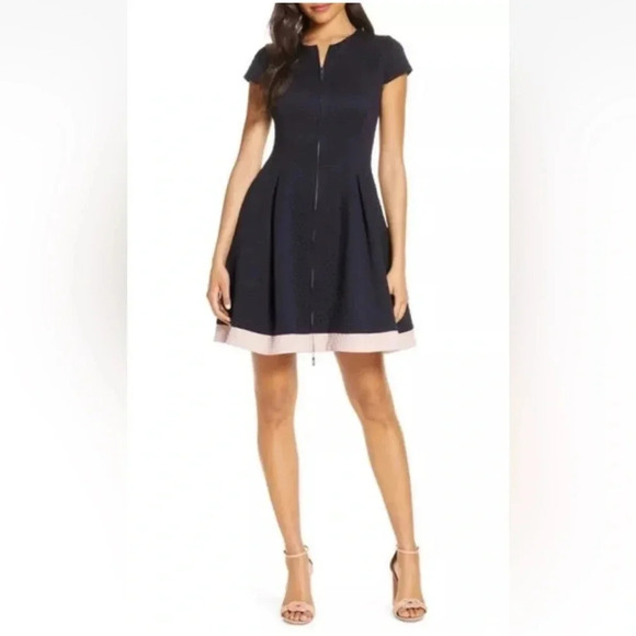 Eliza J. Zip Front Ponte Fit & Flare Dress‎ Womens Size 8 (1448) - Picture 1 of 6